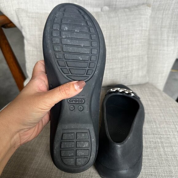 Crocs Gianna Ballet Flats Womens Sz 8 Black Non Slip Closed Toe Chain Link - Picture 9 of 10